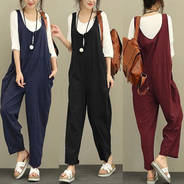 women's jumpsuits & rompers celmia women retro cotton linen 2021 summer plus size bib casual sleeveless buttons loose playsuits overall, Black;white
women's jumpsuits & rompers celmia women retro cotton linen 2021 summer plus size bib casual sleeveless buttons loose playsuits overall, Black;white