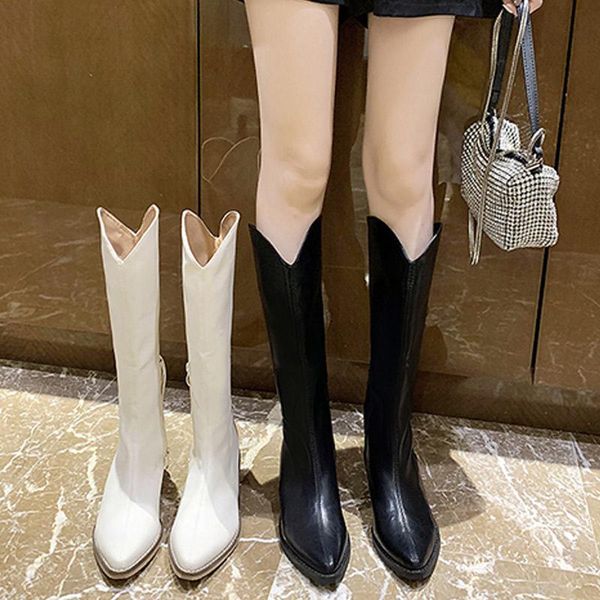 boots women's long pu leather zipper knee shoes for female pointed toe square heels platform non-slip modern lady, Black
boots women's long pu leather zipper knee shoes for female pointed toe square heels platform non-slip modern lady, Black