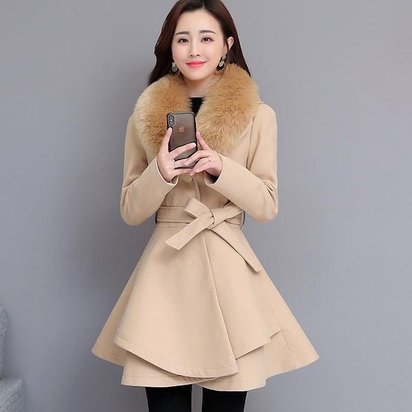 women's wool & blends autumn winter jacket coat 2021 fashion fur collar belt slim mid-length outerwear large size female woolen coats, Black
women's wool & blends autumn winter jacket coat 2021 fashion fur collar belt slim mid-length outerwear large size female woolen coats, Black