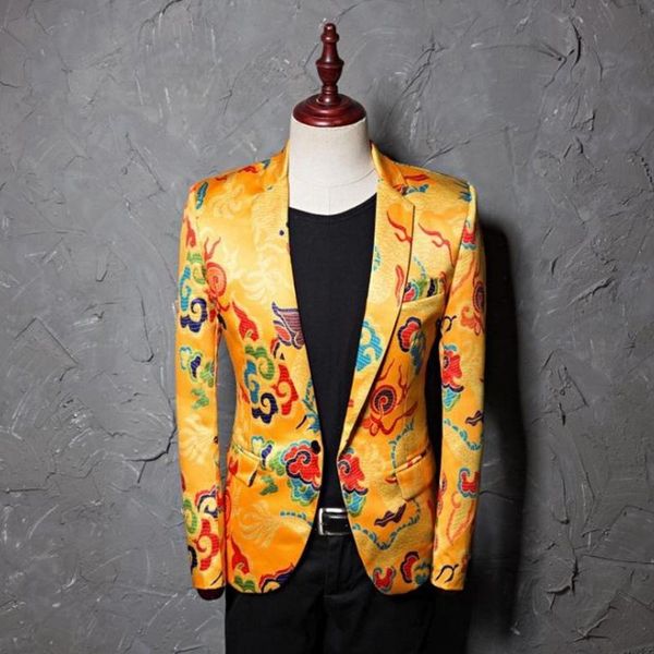 men's suits & blazers chinese style yellow dragon print leisure suit men stage wear 2 pieces set slim fit costume ball party wedding gr, White;black
men's suits & blazers chinese style yellow dragon print leisure suit men stage wear 2 pieces set slim fit costume ball party wedding gr, White;black