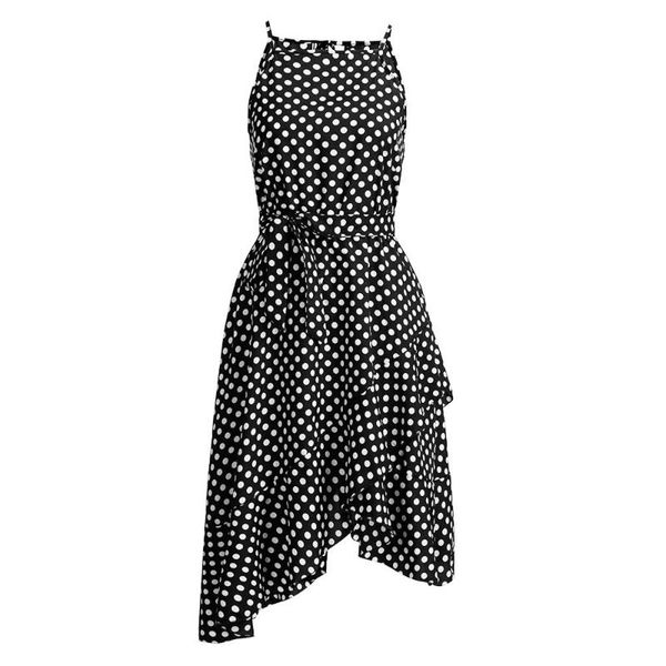 

women casual dress ladies polka dot printing party night dresses summer boho sleeveless clubwear sundress, Black;gray