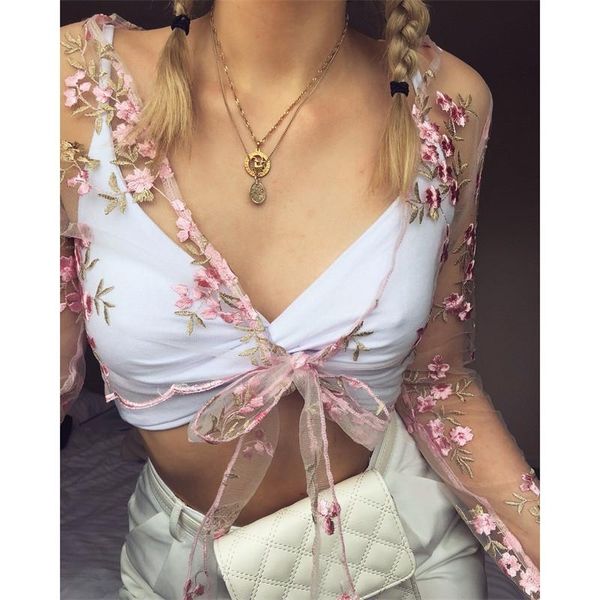 sweet women shirts fashion transparent embroidery lace up bandage pink floral crop blouse ladies flower clothes women's blouses &, White
sweet women shirts fashion transparent embroidery lace up bandage pink floral crop blouse ladies flower clothes women's blouses &, White