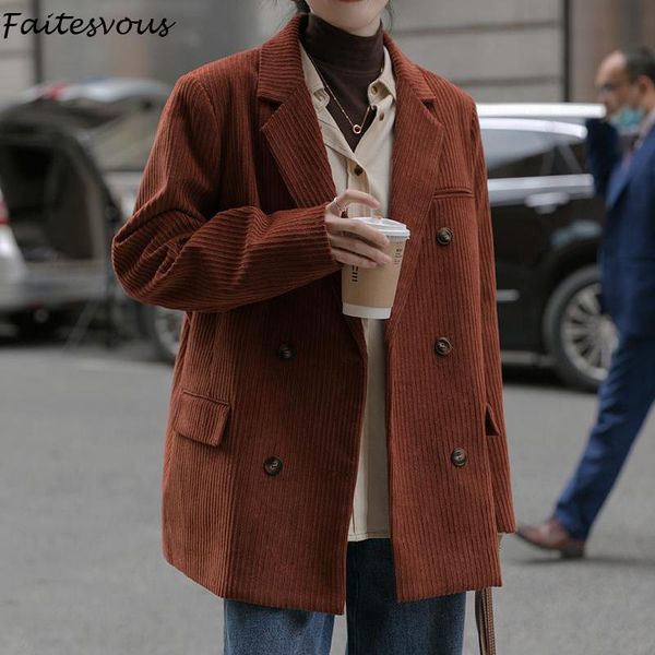women's suits & blazers 2021 autumn corduroy women winter korean casual thick female vintage loose double breasted jackets, White;black
women's suits & blazers 2021 autumn corduroy women winter korean casual thick female vintage loose double breasted jackets, White;black
