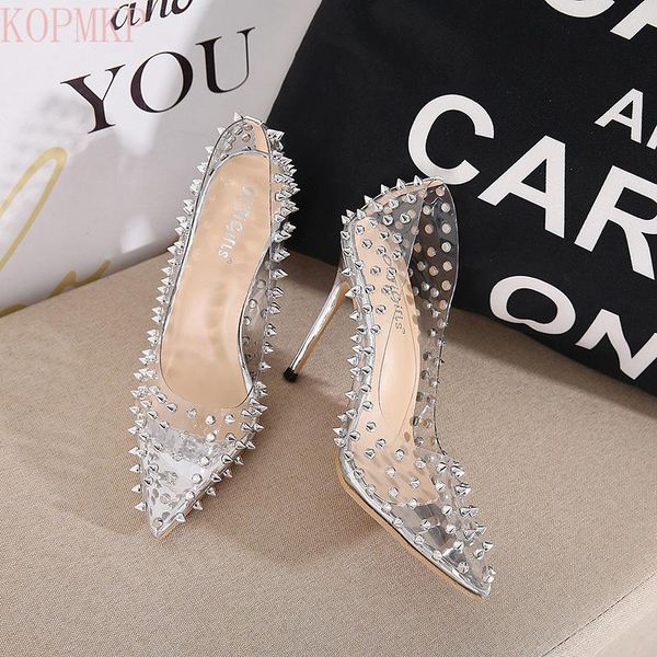 dress shoes 2021 year's high heels with transparent pointed toes and shallow rivet studs women, Black
dress shoes 2021 year's high heels with transparent pointed toes and shallow rivet studs women, Black