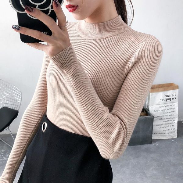 women's sweaters half turtleneck female spring autumn basic fitted pullover women korean black white pink khaki beige ladies, White;black
women's sweaters half turtleneck female spring autumn basic fitted pullover women korean black white pink khaki beige ladies, White;black