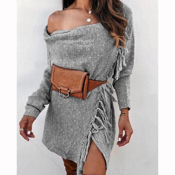 casual dresses women winter knit tassel leisure dress party one shoulder loose long sleeve bodycon elastic elegant sj4816c, Black;gray
casual dresses women winter knit tassel leisure dress party one shoulder loose long sleeve bodycon elastic elegant sj4816c, Black;gray