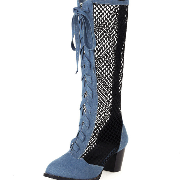 sandals women's boots denim mesh patchwork summer fashion ladies boot shoes thick heels high front lace-up sandalias wsh3913, Black
sandals women's boots denim mesh patchwork summer fashion ladies boot shoes thick heels high front lace-up sandalias wsh3913, Black