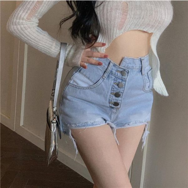 women's jeans irregular burr summer pants girl high waist a-line shorts 2021, Blue
women's jeans irregular burr summer pants girl high waist a-line shorts 2021, Blue