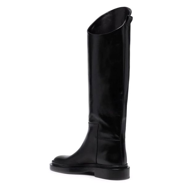 black leather chunky heels knee high boots round toe slip on long med solid botas flat shoes for women's 211217
black leather chunky heels knee high boots round toe slip on long med solid botas flat shoes for women's 211217
