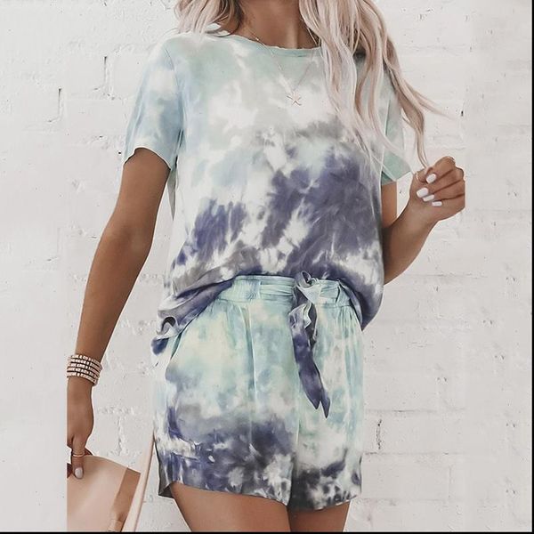 women tracksuits casual loose tie dye colorful clothing sets lady short sleeve pullover crew neck high waist drawstring shorts, Gray
women tracksuits casual loose tie dye colorful clothing sets lady short sleeve pullover crew neck high waist drawstring shorts, Gray