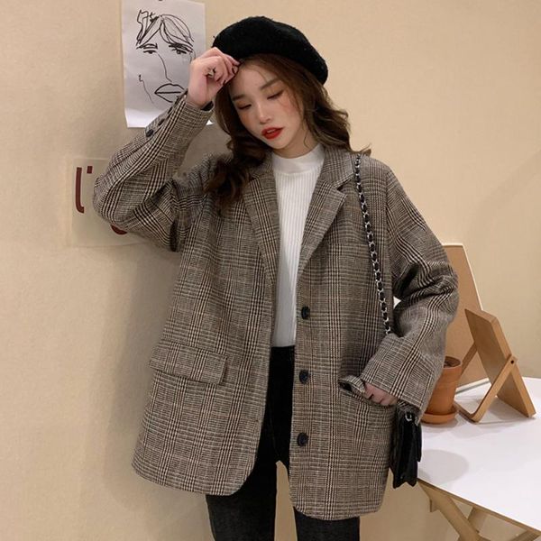 women's suits & blazers autumn vintage plaid coat women all match causal suit jackets loose long sleeves tailored korean blazer 2021, White;black
women's suits & blazers autumn vintage plaid coat women all match causal suit jackets loose long sleeves tailored korean blazer 2021, White;black