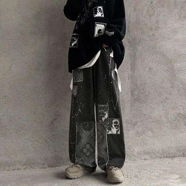 men's jeans baggy men autumn hip-hop trend printing washed trouser male streetwear aesthetic vintage loose harajuku straight-leg pants, Blue
men's jeans baggy men autumn hip-hop trend printing washed trouser male streetwear aesthetic vintage loose harajuku straight-leg pants, Blue