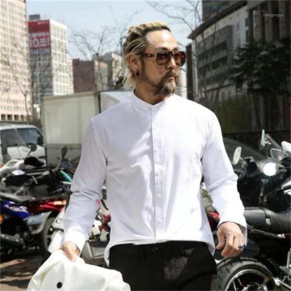 big fashion brand 2021 solid color rounded neck loose trend long sleeve shirt youth slim fit men's dress shirts, White;black
big fashion brand 2021 solid color rounded neck loose trend long sleeve shirt youth slim fit men's dress shirts, White;black