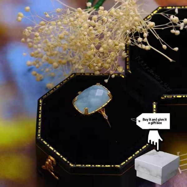 cluster rings pure natural aquamarine silver ring gold-plated black agate inlaid ladies luxury jewelry wedding valentine's day gift, Golden;silver 
cluster rings pure natural aquamarine silver ring gold-plated black agate inlaid ladies luxury jewelry wedding valentine's day gift, Golden;silver