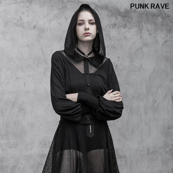 women's jackets fashion mesh stitching perspective knitted hooded short coat gothic v-neck women cardigan jacket punk rave opy-391xdf, Black;brown 
women's jackets fashion mesh stitching perspective knitted hooded short coat gothic v-neck women cardigan jacket punk rave opy-391xdf, Black;brown