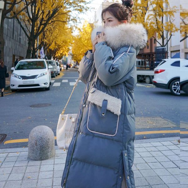 medium and long knee down cotton padded jacket winter fashion wool collar loose thickened warm, Black
medium and long knee down cotton padded jacket winter fashion wool collar loose thickened warm, Black