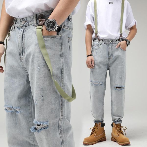 men's jeans hole baggy ripped mens casual clothes suspender trousers denim pants fashion men clothing jean bottoms, Blue
men's jeans hole baggy ripped mens casual clothes suspender trousers denim pants fashion men clothing jean bottoms, Blue