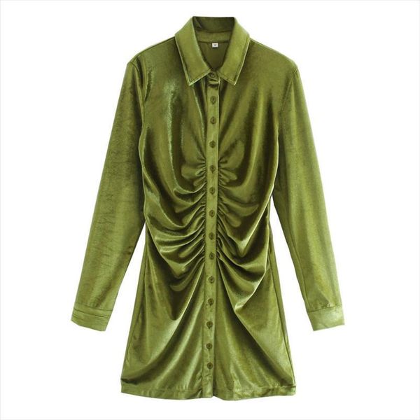 vintage elegant green draped women dresses velvet mini fashion buttons turn down collar female chic vestidos, Black;gray
vintage elegant green draped women dresses velvet mini fashion buttons turn down collar female chic vestidos, Black;gray