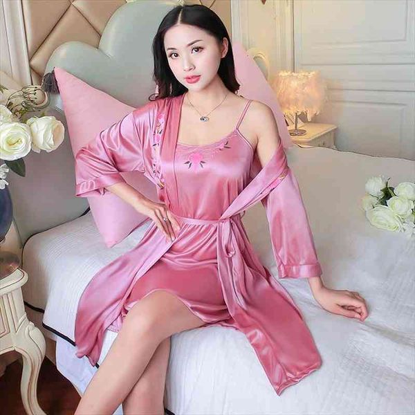 2pcs silk satin night dress robes sets for women summer spring lingerie nightdress sleepwear bathrobe two piece nightgowns, Black;red
2pcs silk satin night dress robes sets for women summer spring lingerie nightdress sleepwear bathrobe two piece nightgowns, Black;red