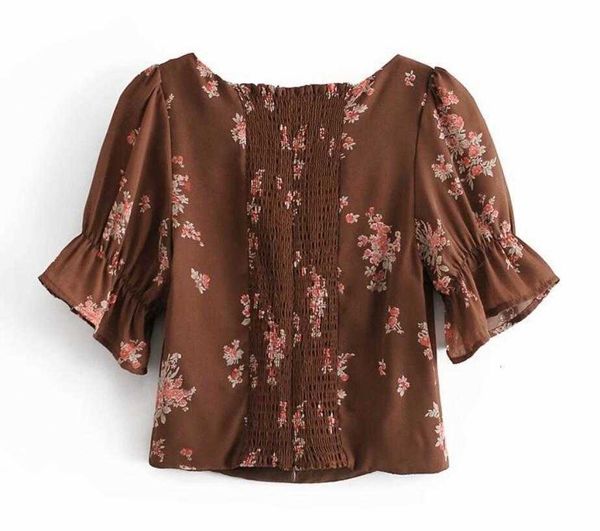 women's blouses & shirts vintage france back elastic ruched coffee floral print shirt bow crop women chiffon short gu9g, White
women's blouses & shirts vintage france back elastic ruched coffee floral print shirt bow crop women chiffon short gu9g, White
