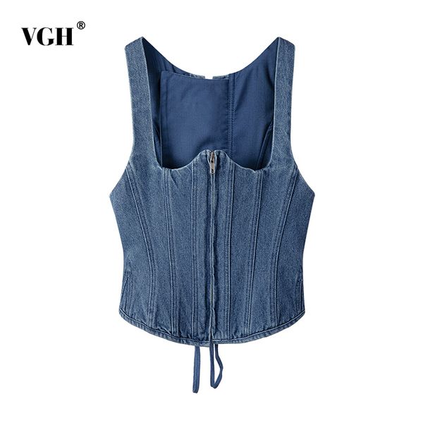 vgh blue denim vests for women square collar sleeveless lace up bowknot patchwork zipper short tank female summer tide 210421, White
vgh blue denim vests for women square collar sleeveless lace up bowknot patchwork zipper short tank female summer tide 210421, White