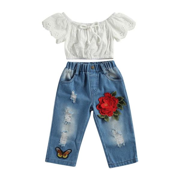 clothing sets pudcoco 2021 summer 1-6y baby girl 2pcs set lace off shoulder short sleeve crop flower butterfly embroidery pockets jeans, White
clothing sets pudcoco 2021 summer 1-6y baby girl 2pcs set lace off shoulder short sleeve crop flower butterfly embroidery pockets jeans, White