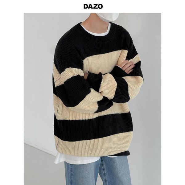 men's sweaters autumn and winter wide striped sweater loose korean round neck pullover trend wild lazy ins, White;black
men's sweaters autumn and winter wide striped sweater loose korean round neck pullover trend wild lazy ins, White;black