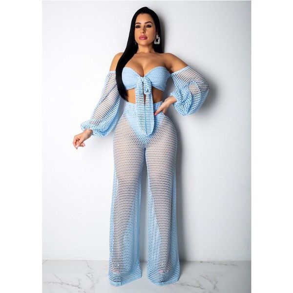 fashion women transparent two piece suit mesh slash neck summer pant suits solid bow casual women's pants, White
fashion women transparent two piece suit mesh slash neck summer pant suits solid bow casual women's pants, White