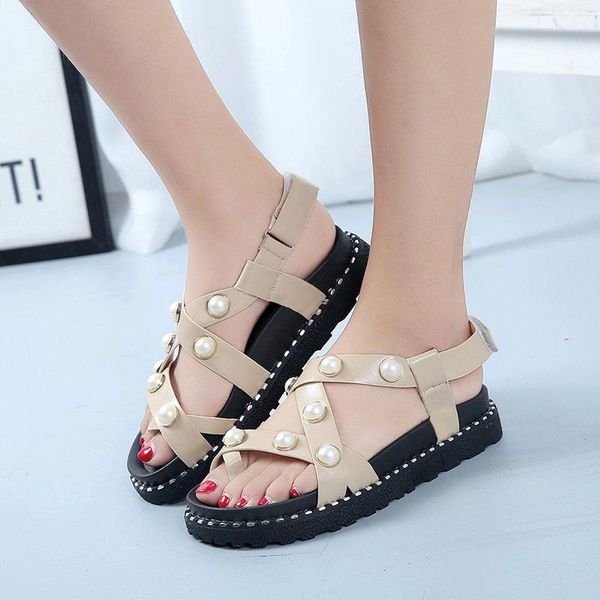 summer korean fashion wild thick women's sandals open toe casual beach shoes pearl loose flat, Black
summer korean fashion wild thick women's sandals open toe casual beach shoes pearl loose flat, Black