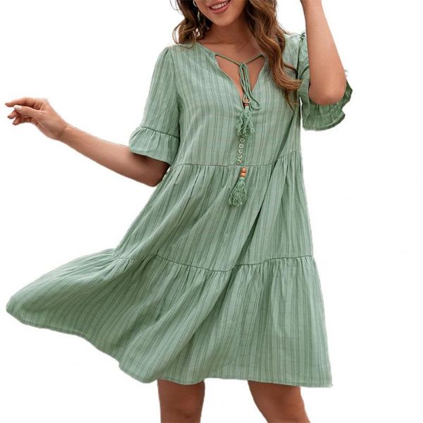 women's swimwear summer ladies solid color dress vertical stripe stylish polyester loose type v-neck women for party fashion beach dres, White;black
women's swimwear summer ladies solid color dress vertical stripe stylish polyester loose type v-neck women for party fashion beach dres, White;black