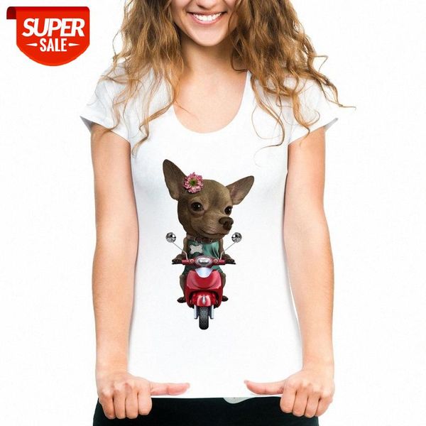 ladies t-shirt digital print small flower cute chihuahua riding tram pattern #yz18, White
ladies t-shirt digital print small flower cute chihuahua riding tram pattern #yz18, White