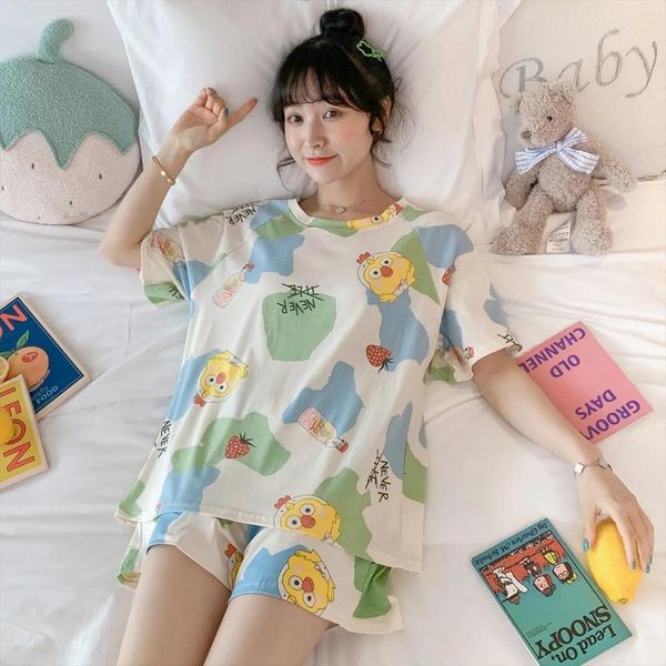 cartoon print summer pajamas women sleepwear kawaii set suit nightwear loose tshirts and shorts girls pjs homewear, Black;red
cartoon print summer pajamas women sleepwear kawaii set suit nightwear loose tshirts and shorts girls pjs homewear, Black;red
