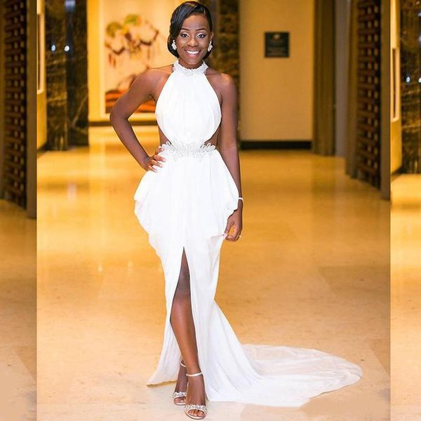 party dresses african 2021 beach bohemian chiffon satin mermaid evening front split backless sweep train prom dress bridal gowns vesti, White;black
party dresses african 2021 beach bohemian chiffon satin mermaid evening front split backless sweep train prom dress bridal gowns vesti, White;black