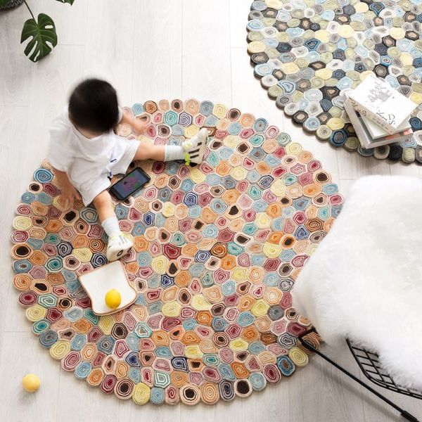 carpets high-end wool cotton stitching color block round carpet nordic bedroom study children's mat
carpets high-end wool cotton stitching color block round carpet nordic bedroom study children's mat