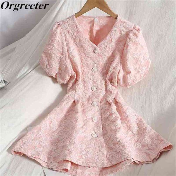 exquisite jacquard v-neck puff sleeve pearl single-breasted exposed waist a-line dress women sweet pink party 210602, Black;gray
exquisite jacquard v-neck puff sleeve pearl single-breasted exposed waist a-line dress women sweet pink party 210602, Black;gray