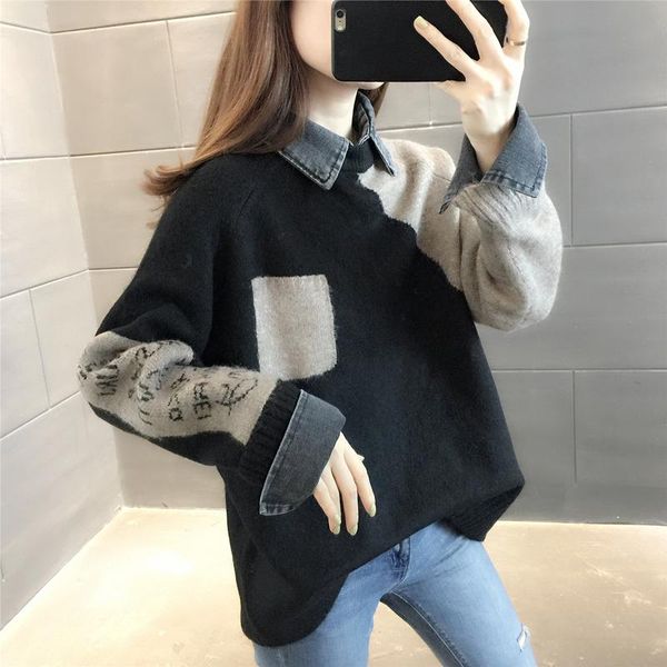 women's sweaters women sweater 2022 arrival autumn and winter patchwork fake two female knitted pullover korean style a111, White;black
women's sweaters women sweater 2022 arrival autumn and winter patchwork fake two female knitted pullover korean style a111, White;black