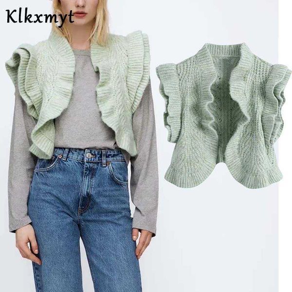 klkxmyt za women sweet fashion with ruffle trims cropped vest sweater vintage sleeveless female open waistcoat chic 210527, Black;white
klkxmyt za women sweet fashion with ruffle trims cropped vest sweater vintage sleeveless female open waistcoat chic 210527, Black;white
