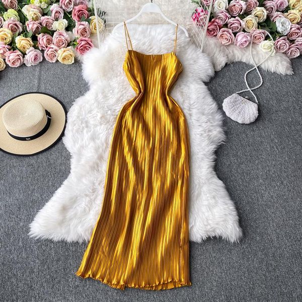 casual dresses spaghetti strap dress women 2021 summer mid-long pleated sleeveless stain strapless party gowns, Black;gray
casual dresses spaghetti strap dress women 2021 summer mid-long pleated sleeveless stain strapless party gowns, Black;gray