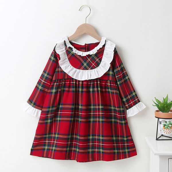 new good quality fashion selling childrens stitching white lace collar red green plaid waist long sleeve a-line dress, Red;yellow
new good quality fashion selling childrens stitching white lace collar red green plaid waist long sleeve a-line dress, Red;yellow