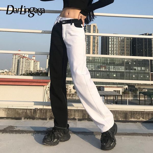 darlingaga streetwear black white patchwork jeans high waist denim straight asymmetrical woman pants contrast color trousers women's, Blue
darlingaga streetwear black white patchwork jeans high waist denim straight asymmetrical woman pants contrast color trousers women's, Blue