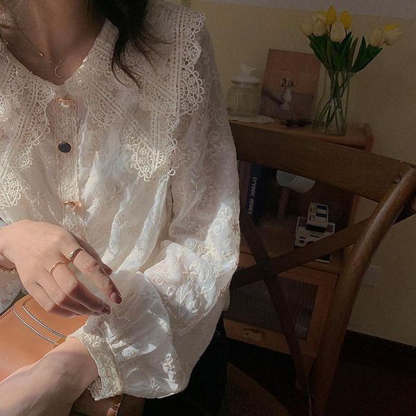 french vintage blouse and women casual lace elegant shirts female sweet peter pan collar design korean style lady y2k, White
french vintage blouse and women casual lace elegant shirts female sweet peter pan collar design korean style lady y2k, White