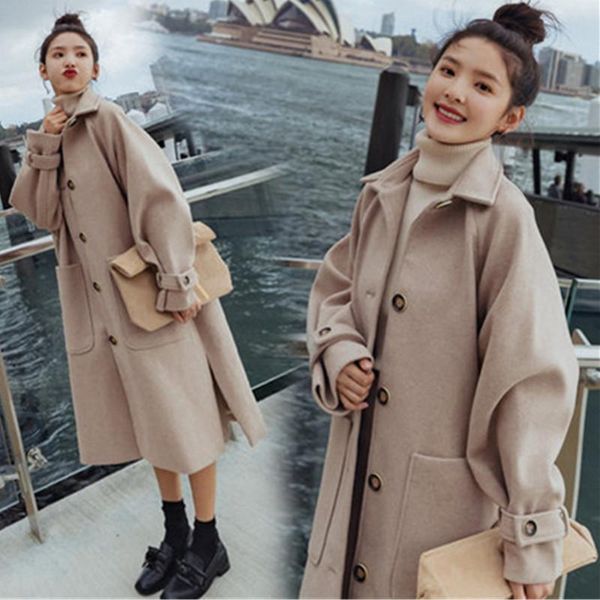 women's wool & blends 2021autumn winter korean fashion single breasted turn-down collar coat england style sashes women long loose soli, Black
women's wool & blends 2021autumn winter korean fashion single breasted turn-down collar coat england style sashes women long loose soli, Black