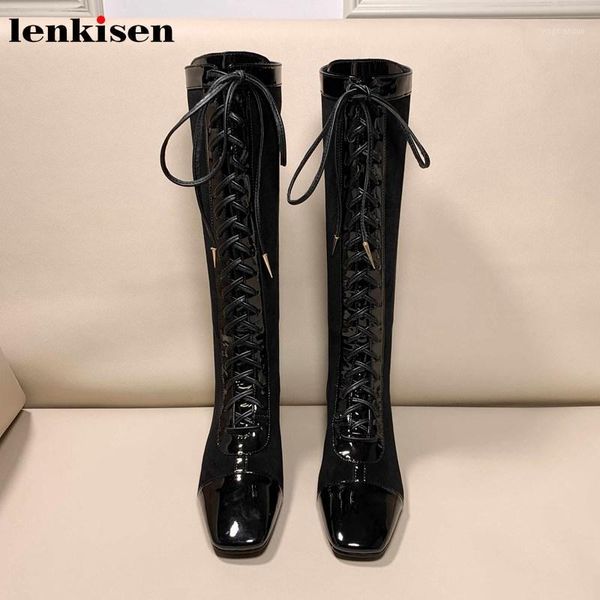 boots lenkisen british style fashion cow leather patchwork flock square toe med heels lace up zipper women thigh high l111, Black
boots lenkisen british style fashion cow leather patchwork flock square toe med heels lace up zipper women thigh high l111, Black