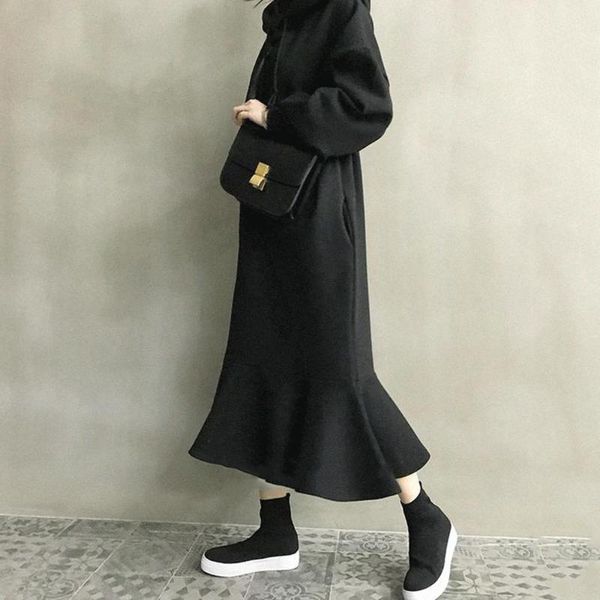 casual dresses women solid gray black loose mermaid a-line midi long hooded pocket dress korean fashion simple hoody pullover top, Black;gray
casual dresses women solid gray black loose mermaid a-line midi long hooded pocket dress korean fashion simple hoody pullover top, Black;gray