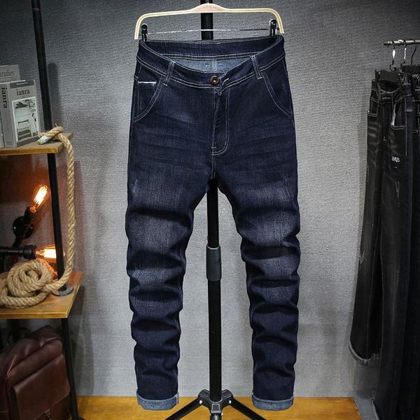 men's jeans 2021 autumn and winter brand dark blue straight denim simple solid color young high waist stretch
men's jeans 2021 autumn and winter brand dark blue straight denim simple solid color young high waist stretch