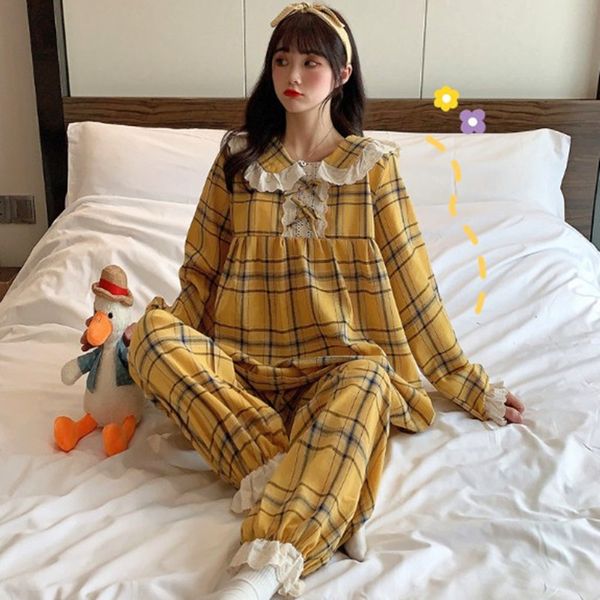 women's sleepwear doll collar lace pajamas set long sleeve plaid autumn winter pyjamas women casual loose sweet student's sleepwea, Black;red
women's sleepwear doll collar lace pajamas set long sleeve plaid autumn winter pyjamas women casual loose sweet student's sleepwea, Black;red