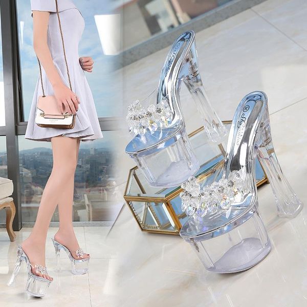 dress shoes 17.5cm ultra high heel summer women transparent platform ladies open toe sandals pvc clear glass bead wedding office pumps, Black
dress shoes 17.5cm ultra high heel summer women transparent platform ladies open toe sandals pvc clear glass bead wedding office pumps, Black