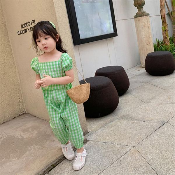 girls korean plaid floral suit childrens u neck and trousers two piece set clothing, White
girls korean plaid floral suit childrens u neck and trousers two piece set clothing, White