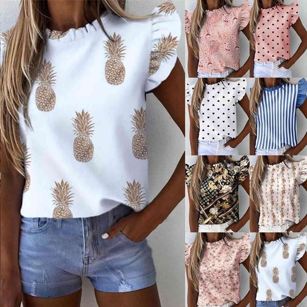 summer ruffle short sleeve womens blouses round neck print female fashion plus size pullover clothes, White
summer ruffle short sleeve womens blouses round neck print female fashion plus size pullover clothes, White