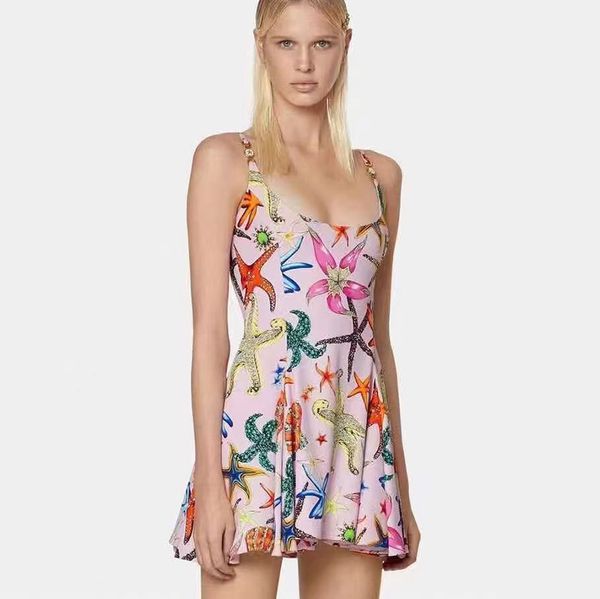 summer designer dress starfish shell print hardware u-neck strap a-line dresses fashion luxury slim mini skirt, Black;gray
summer designer dress starfish shell print hardware u-neck strap a-line dresses fashion luxury slim mini skirt, Black;gray